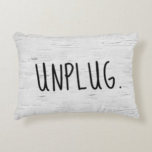 UNPLUG Text On Birch Tree  Accent Pillow