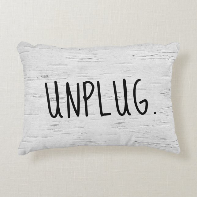 UNPLUG Text On Birch Tree  Accent Pillow (Front)