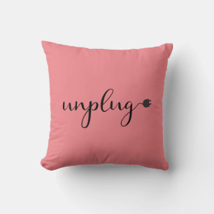 Unplug with Script Text and Plug Throw Pillow