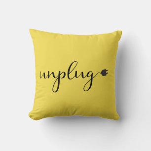 Unplug with Script Text and Plug Throw Pillow