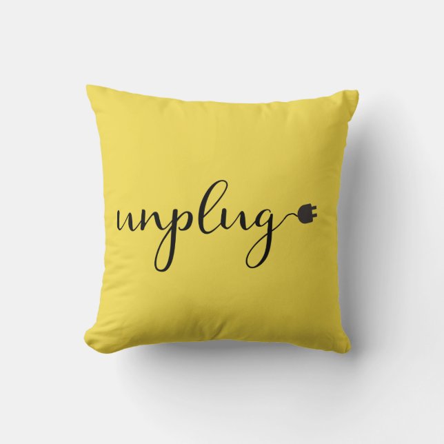 Unplug with Script Text and Plug Throw Pillow (Front)