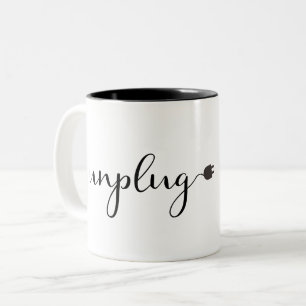 Unplug with Script Text and Plug Two-Tone Coffee Mug