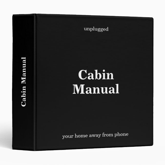Unplugged Cabin Manual Minimalist Black Binder (Front/Spine)