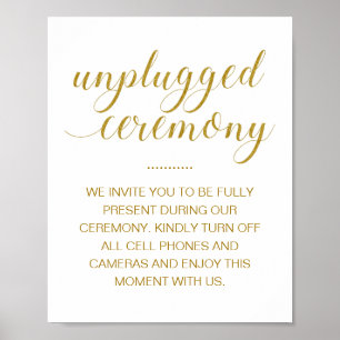 Unplugged Ceremony Elegant Gold Script Wedding Poster
