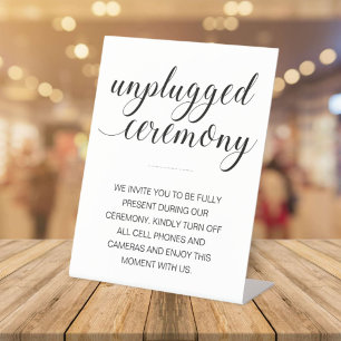 Unplugged Ceremony Elegant Script Wedding Pedestal Sign