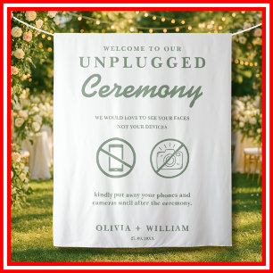 Unplugged Ceremony Sage Green Minimalist Wedding Tapestry