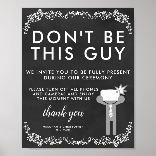 Unplugged Ceremony Sign | Don't Be This Guy (Front)