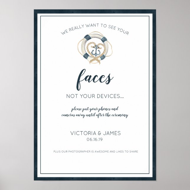 Unplugged Ceremony Sign | Nautical Navy & White (Front)
