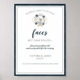 Unplugged Ceremony Sign   Nautical Navy & White