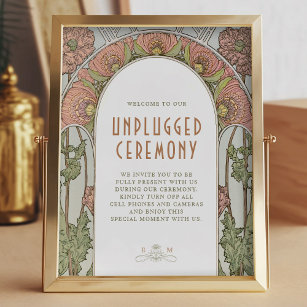 Unplugged Ceremony Sign Vintage Art Nouveau