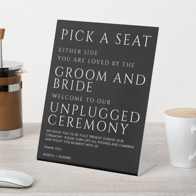 Unplugged Ceremony Simple Modern Script Pedestal Sign (In SItu)