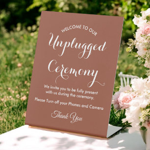 Unplugged Ceremony Terracotta Wedding  Pedestal Sign
