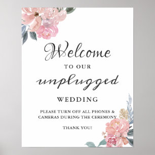 Unplugged Wedding Ceremony Sign Dusty Pink Floral