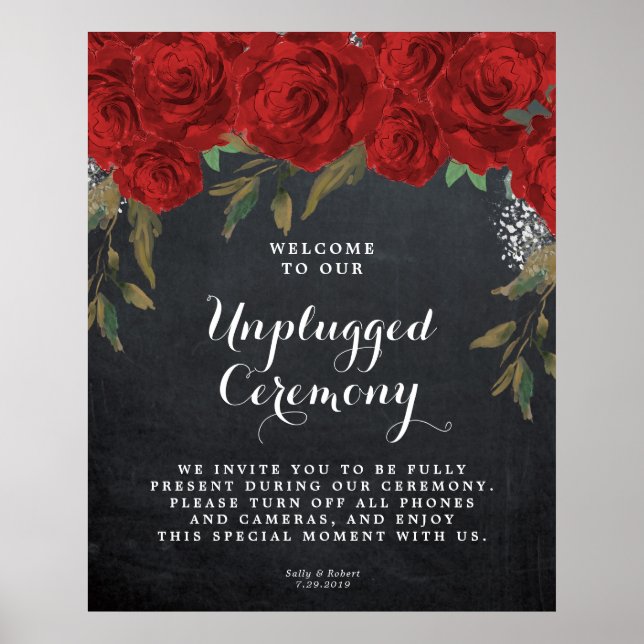 unplugged wedding ceremony sign red roses floral (Front)