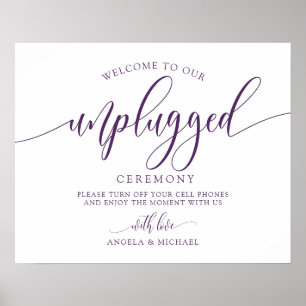 Unplugged Wedding Ceremony-Typography- Plum Purple Poster