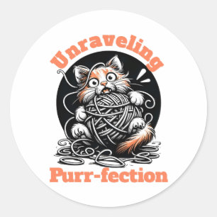 Unraveling Purr-fection: Cute Cat Tangled in Yarn Classic Round Sticker