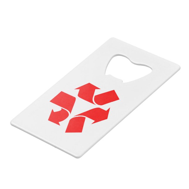 Unrecycle Symbol Credit Card Bottle Opener (Front Angled)