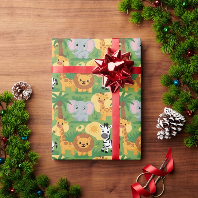 Unrolled gift wrap with a playful jungle theme  (Creator Uploaded)