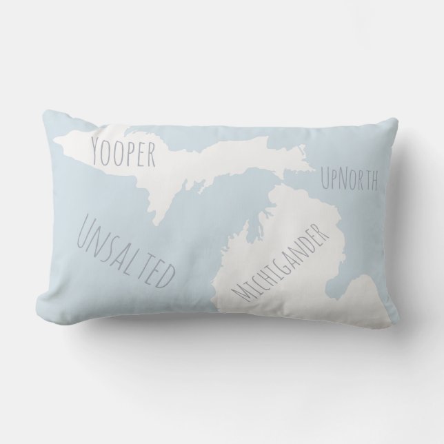 Unsalted Michigan Map Yooper Michigander Up North Lumbar Pillow (Front)