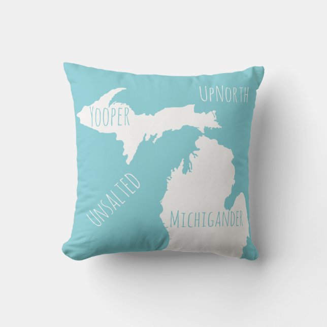 Unsalted Michigan Map Yooper Michigander Up North Throw Pillow (Front)