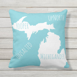Unsalted Michigan Map Yooper Michigander Up North Throw Pillow