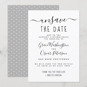 Unsave The Date Handwritten Wedding Postponed Invitation