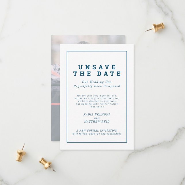 Unsave the date wedding change of plan postponed save the date (Front/Back In Situ)