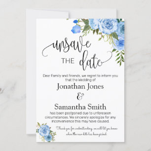Unsave the dates wedding date change blue floral i invitation