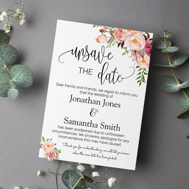 Unsave the dates wedding date change pink floral i invitation (Creator Uploaded)
