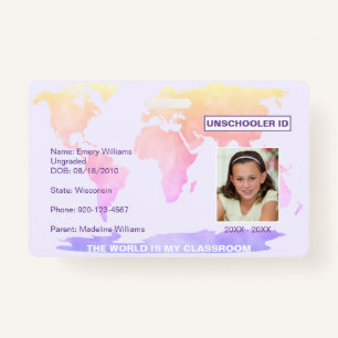 Unschooler Student ID World Map Badge