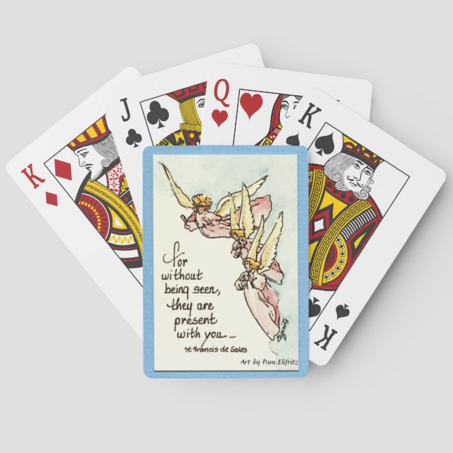Unseen Guardian Angels text Gentle Angels in Cloud Playing Cards (Back)