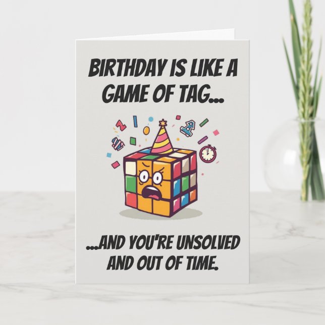 Unsolved Birthday Speedcube Funny Tag Joke  Card (Front)