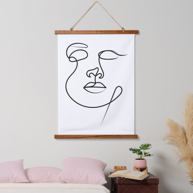 Unspoken – Minimalist Abstract One-Line Face Art Hanging Tapestry (Bedroom)