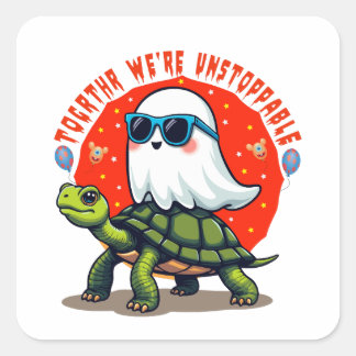 Unstoppable Ghost and Turtle Adventure Design  Square Sticker