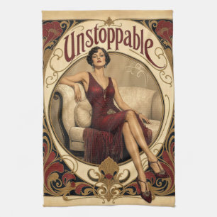 Unstoppable Poised Woman in Art Nouveau Style Kitchen Towel