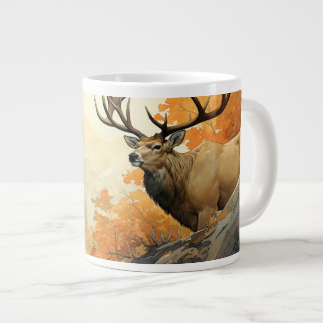 Untamed Splendour: Majestic Elk in Autumn Large Coffee Mug (Front Right)