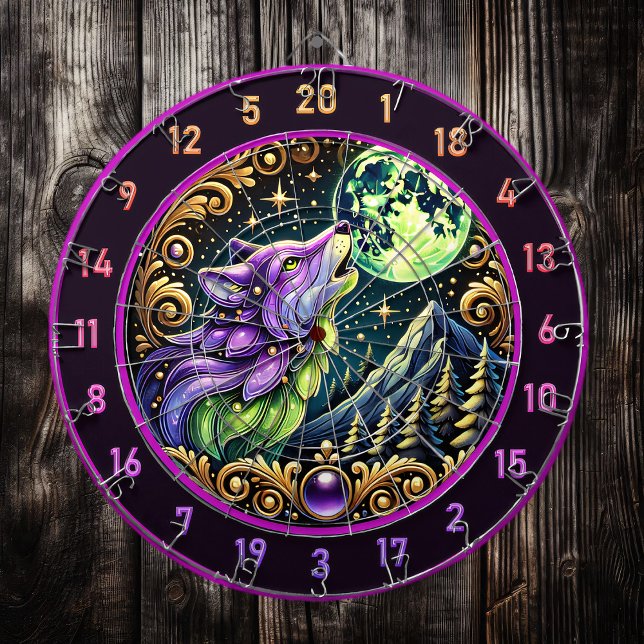 Untamed Wolf Under Starry Night Glow Dartboard (Creator Uploaded)