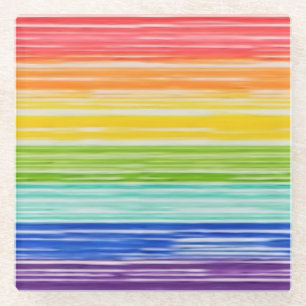 Untidy rainbow stripes glass coaster