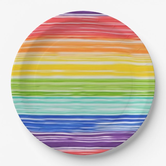 Untidy rainbow stripes paper plate (Front)