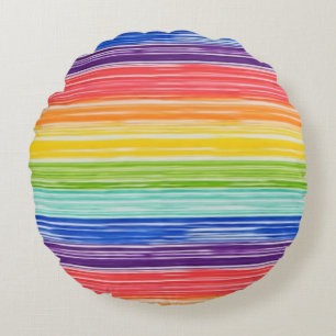 Untidy rainbow stripes round pillow