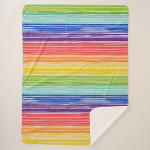Untidy rainbow stripes sherpa blanket