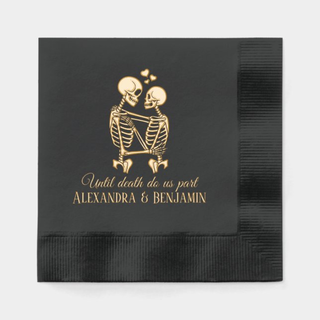 Until Death Do Us Part Skeleton Couple Embracing H Foil Napkins (Front)