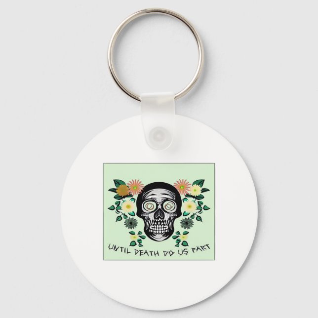 Until Death Do Us Part, Skull With Flowers Classic Keychain (Front)