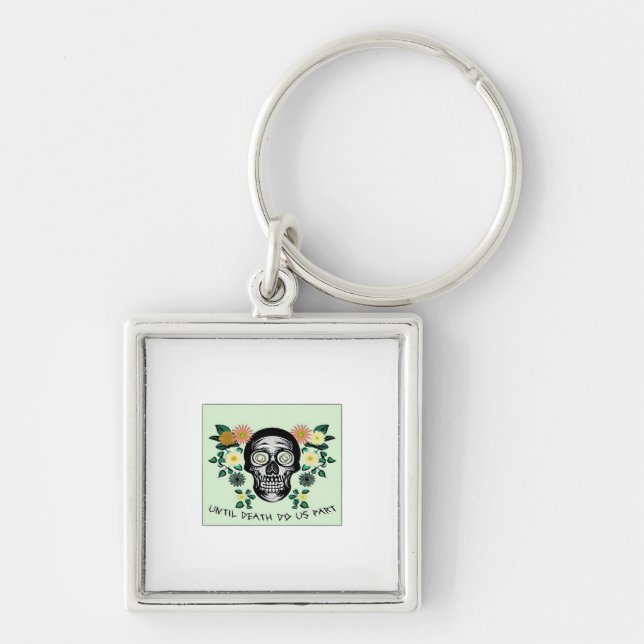 Until Death Do Us Part, Skull With Flowers Classic Keychain (Front)