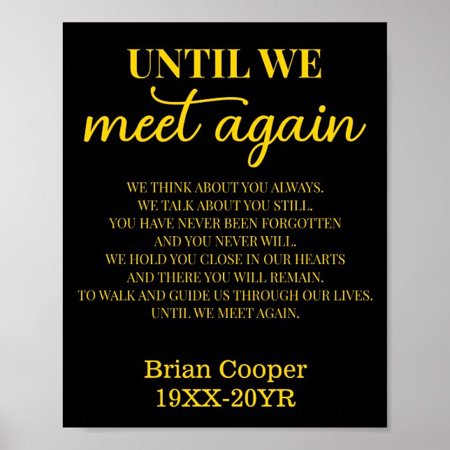 Until We Meet Again Elegant Funeral Poem with Name Poster (Front)