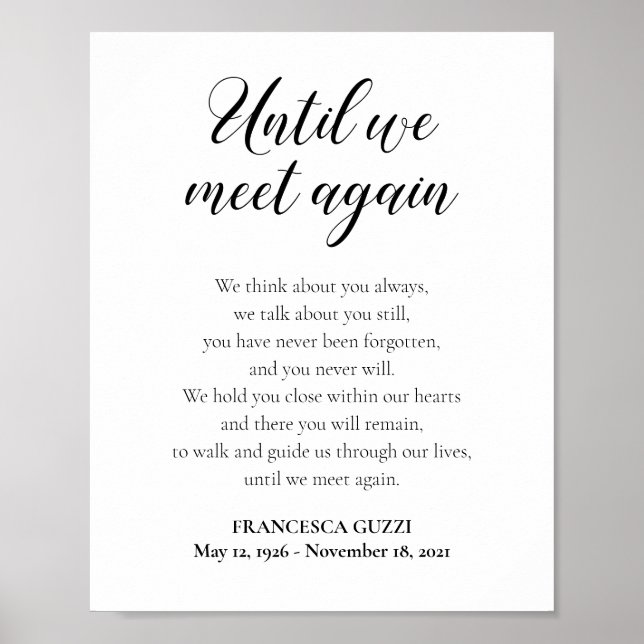Until We Meet Again Memorial Poem Personalized Poster (Front)