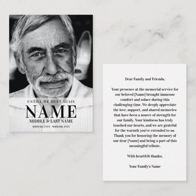 Until We Meet Again Modern Bold Photo Memorial Card (Front/Back)
