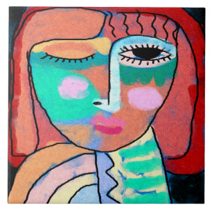 Untitled Abstract Portrait of a Woman Tile