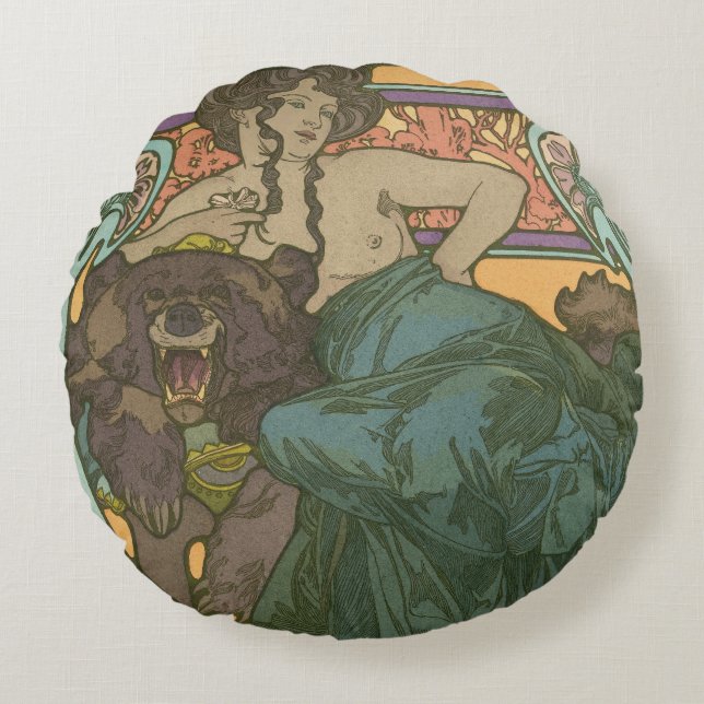 Untitled by Alphonse Mucha (1902) Round Pillow (Front)