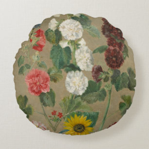Untitled (Flowers) (oil on board) Round Pillow